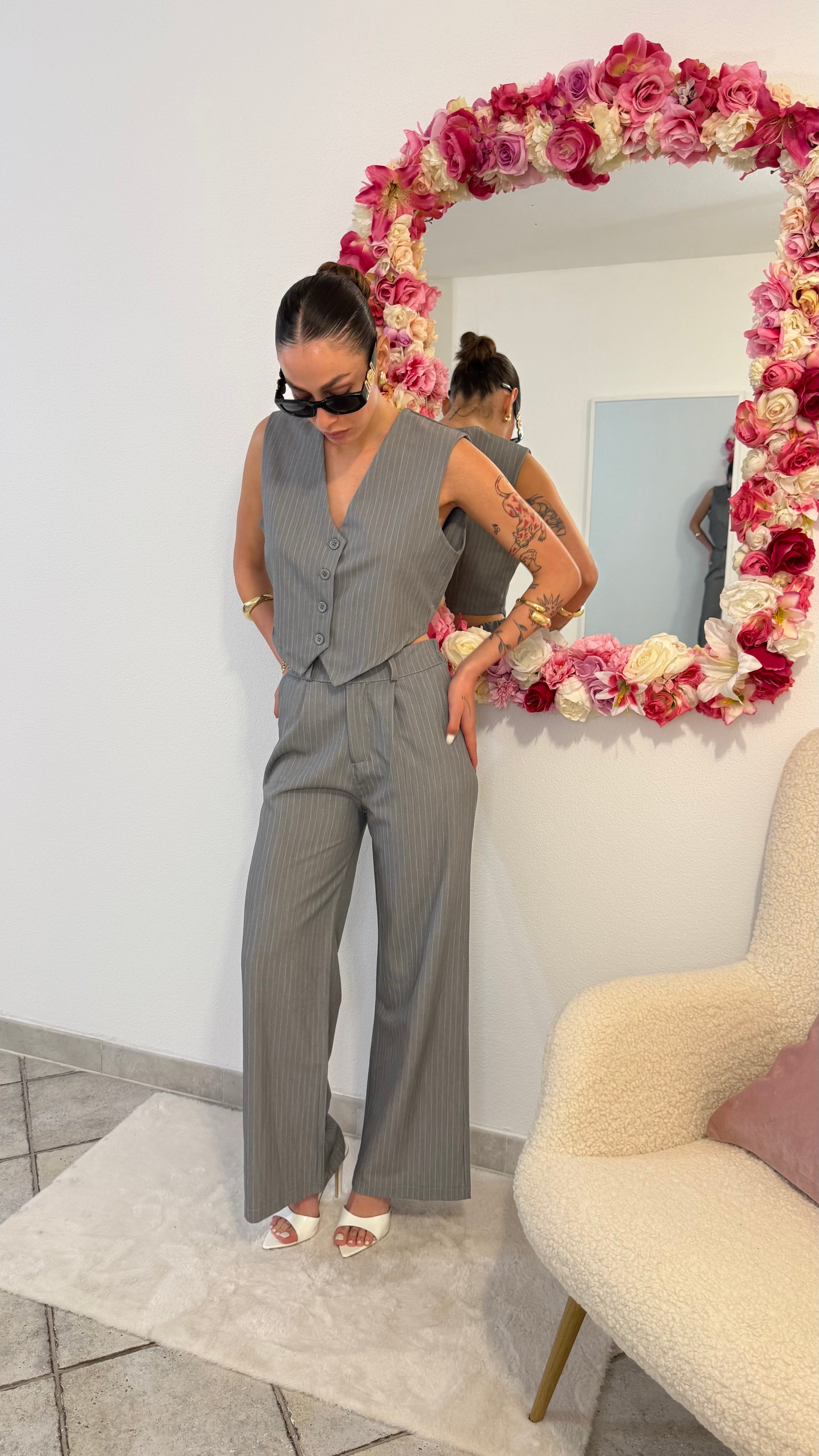 Coord gilet e pantalone gessato