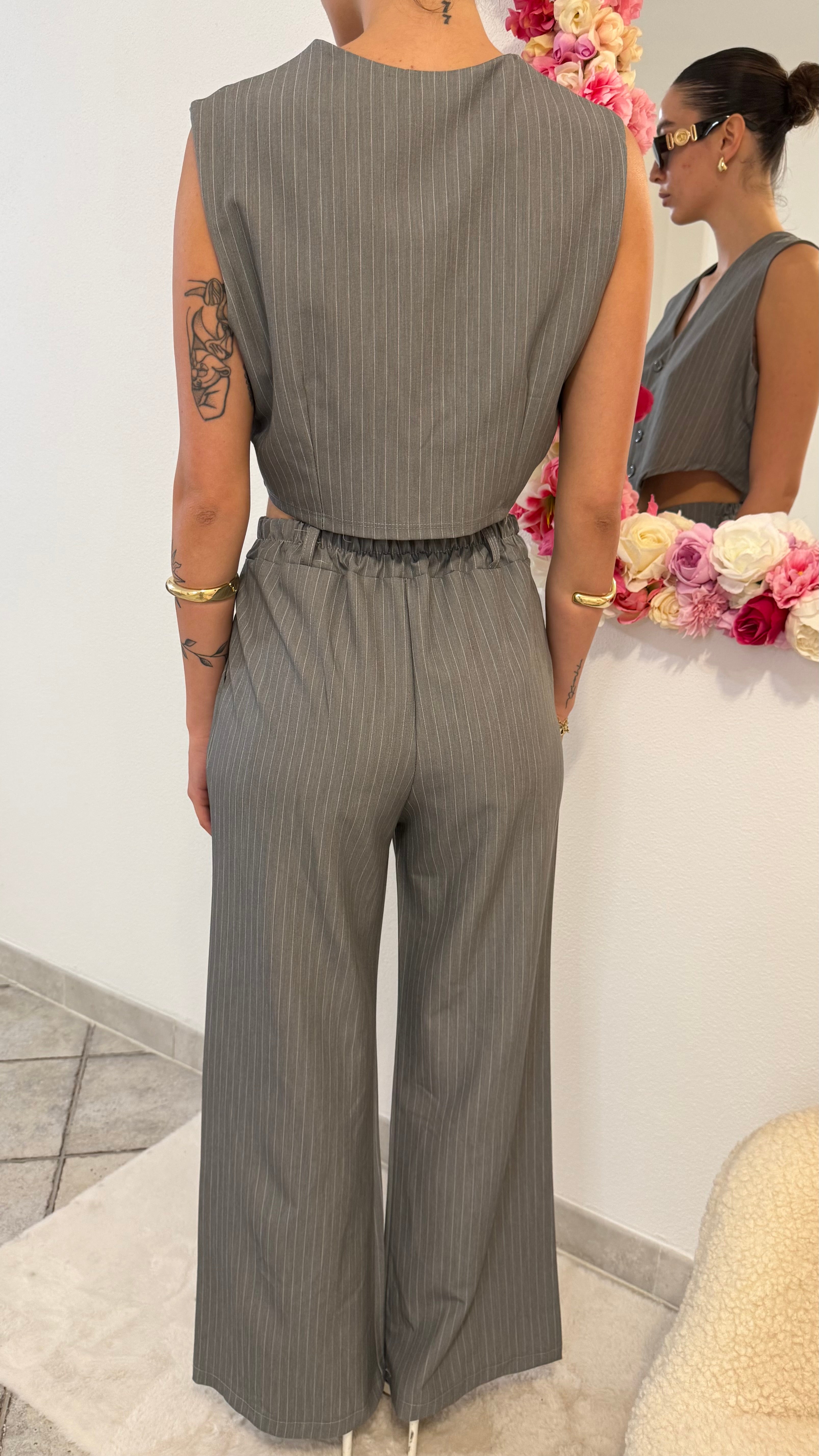 Coord gilet e pantalone gessato