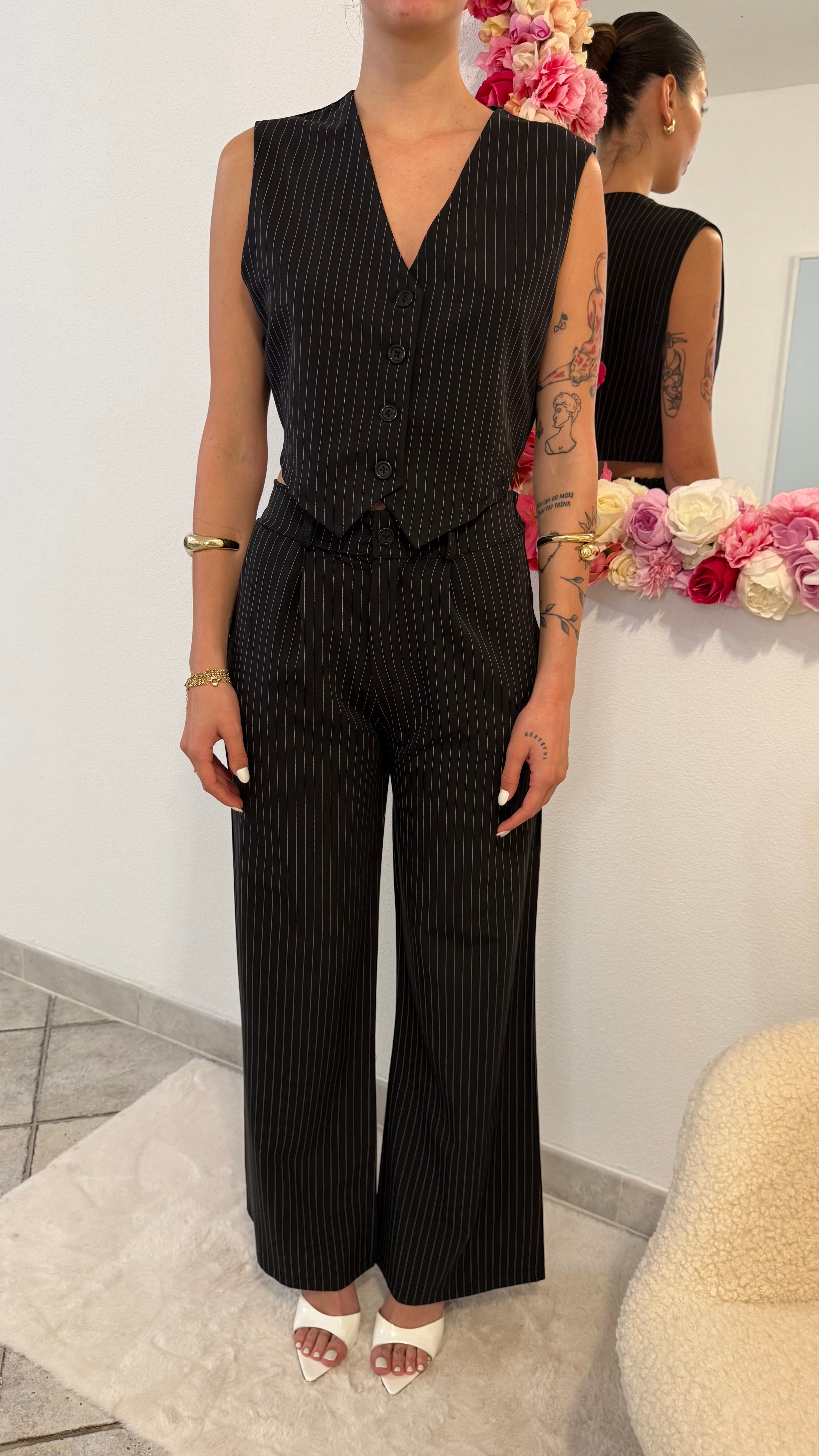 Coord gilet e pantalone gessato