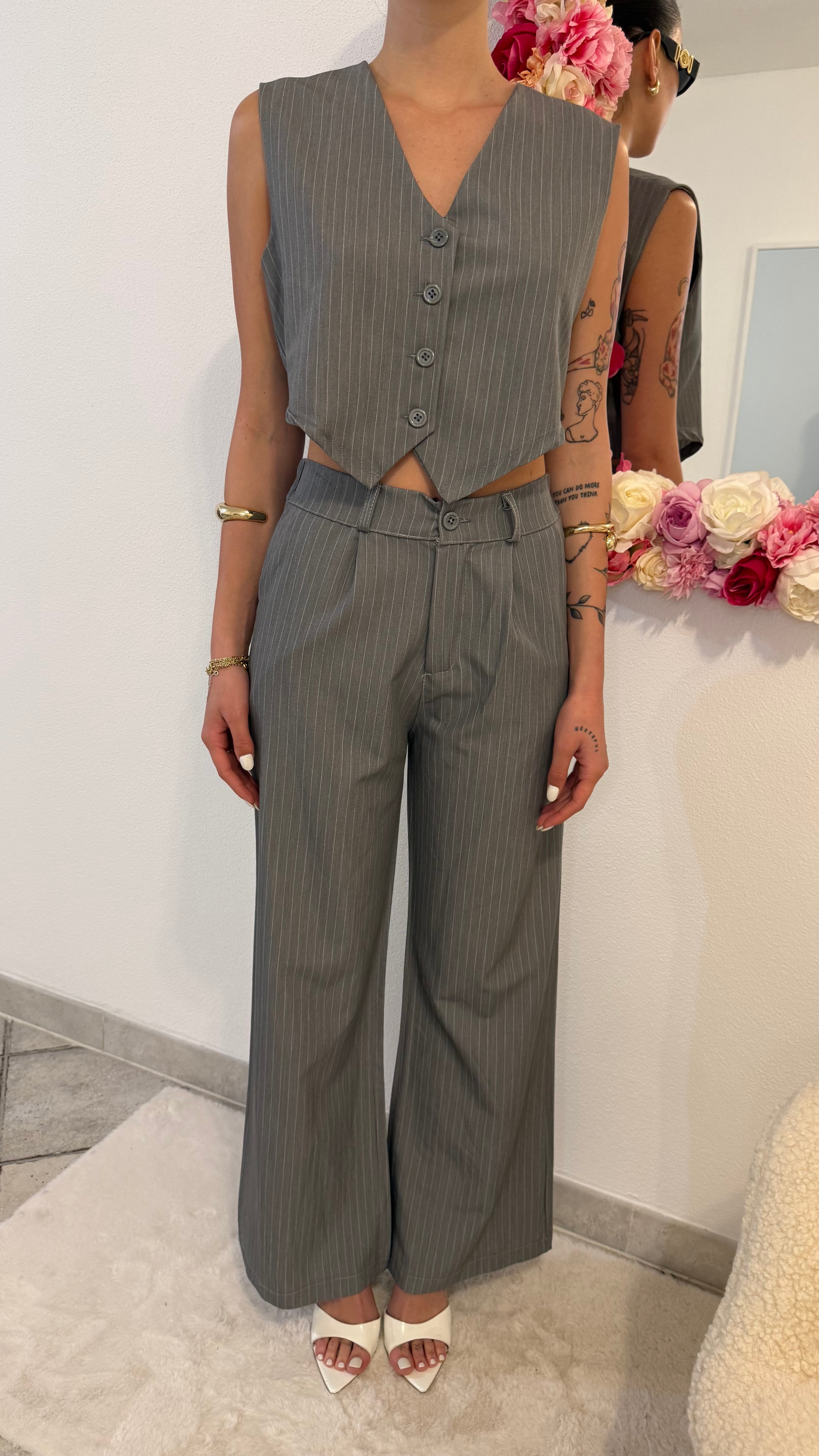 Coord gilet e pantalone gessato