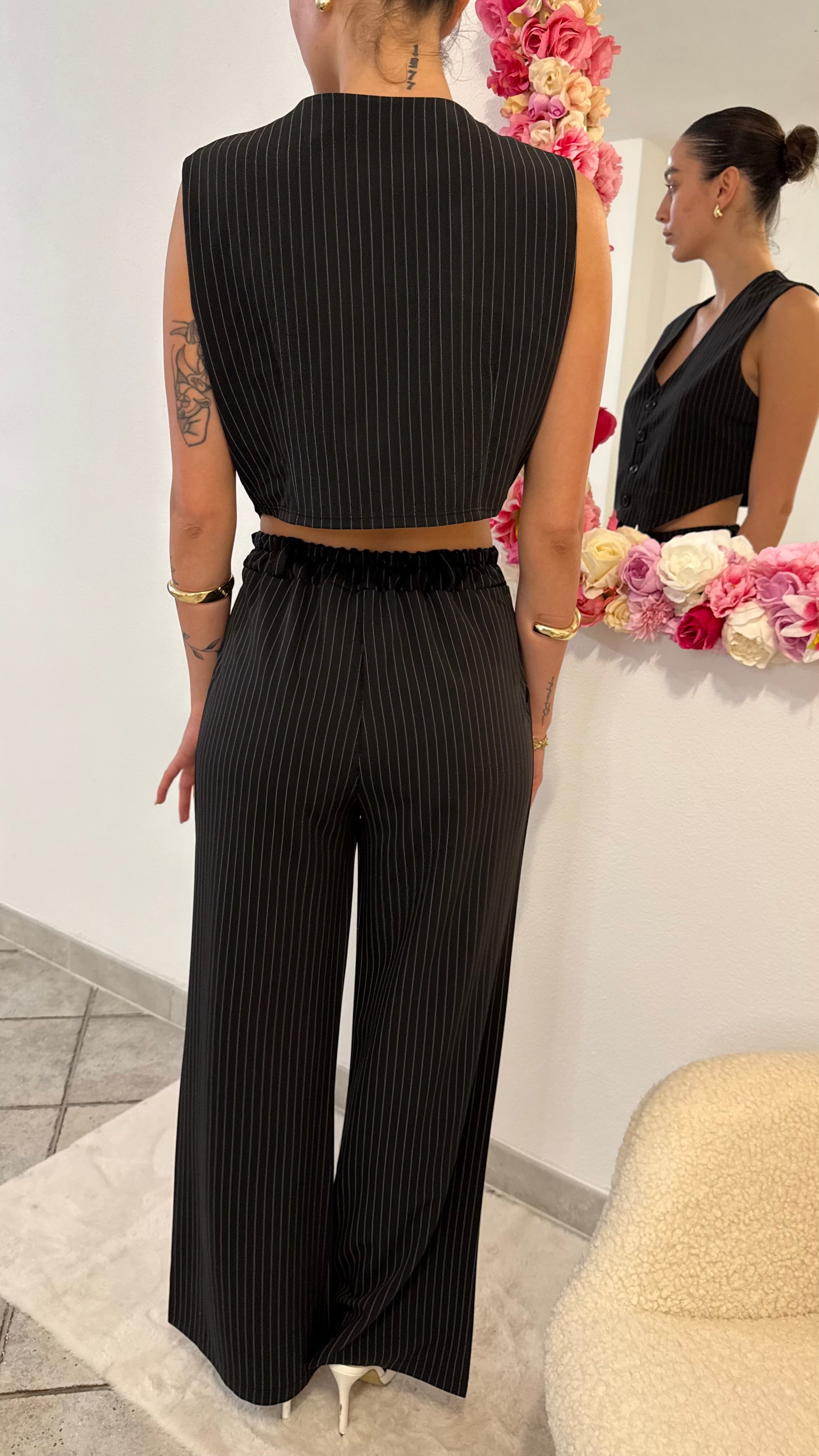 Coord gilet e pantalone gessato